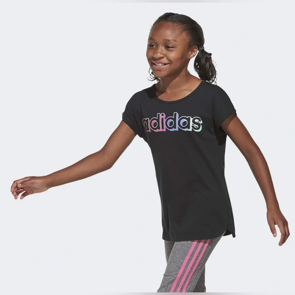 Adidas | Girls' Side Slit Black T-Shirt | Size L (14) | NWOT NEW